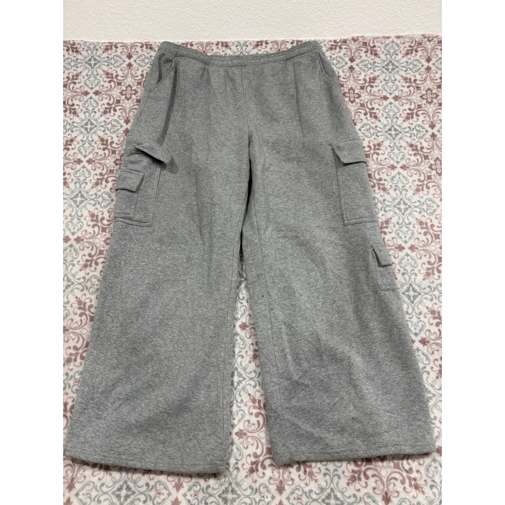 Fourteen Twelve Heather Gray Wide Leg Cargo Sweatpants XL Fleece Utility Pants